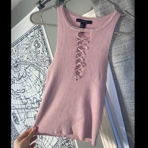 Pink ribbed lace through shirt